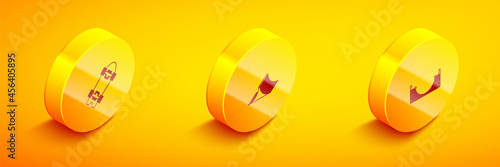 Set Isometric Longboard or skateboard, Skate park and icon. Vector