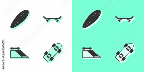 Set Skateboard, Longboard or skateboard, park and icon. Vector