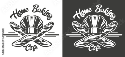 Black and white vintage emblem on the craft bakery theme. Vector