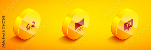 Set Isometric 3D cinema glasses, Cinema auditorium with screen and word icon. Vector