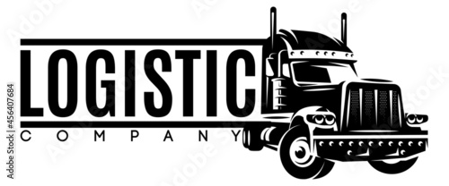 Monochrome template with a truck for long-distance transportation of goods. The topic of large-scale delivery and logistics. Design element for business cards, flyers, advertisements, webdesign