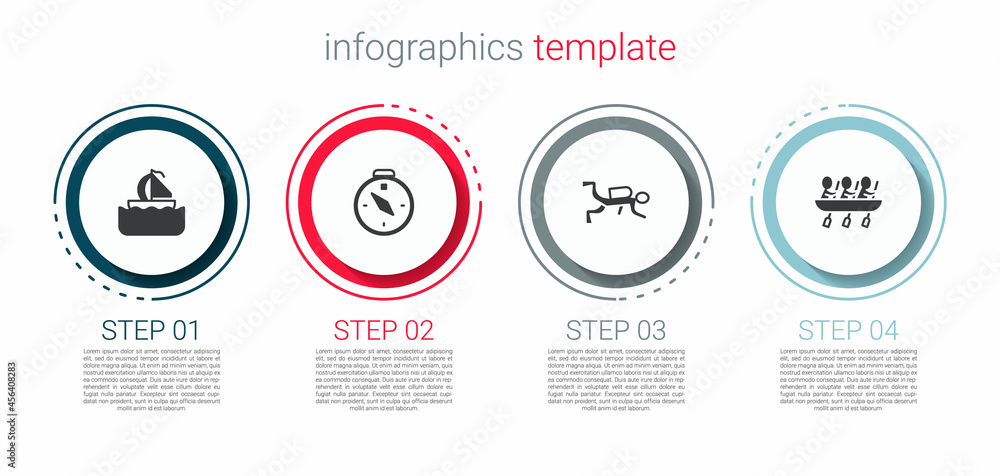 Set Yacht sailboat, Compass, Scuba diver and Canoe rowing team sports. Business infographic template. Vector Set Yacht sailboat, Compass, Scuba diver and Canoe rowing team sports. Business infographic template. Vector
