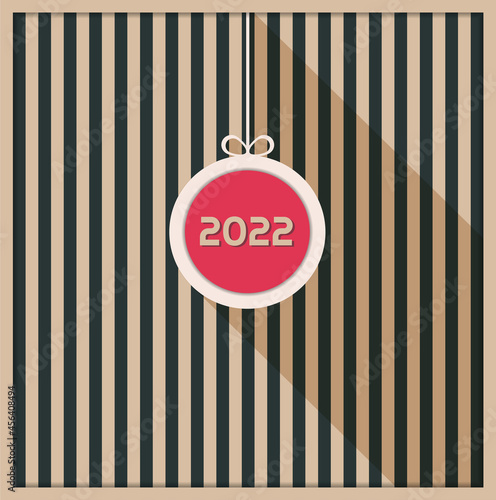 Abstract Card With Hanging Christmas Ball. 2022 Happy New Year