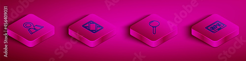 Set Isometric line Location, Gps device with map, Push pin and icon. Vector