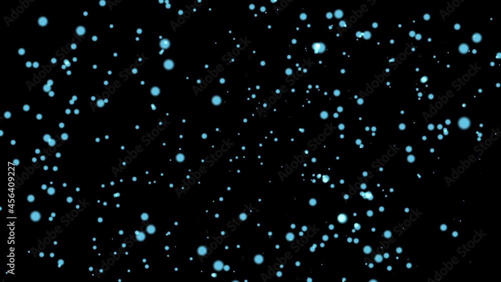 Abstract chaotic movement of snow particles, snow stream in endless space. Beautiful background of a disco, holiday. 3d, 4K, isolated black background.