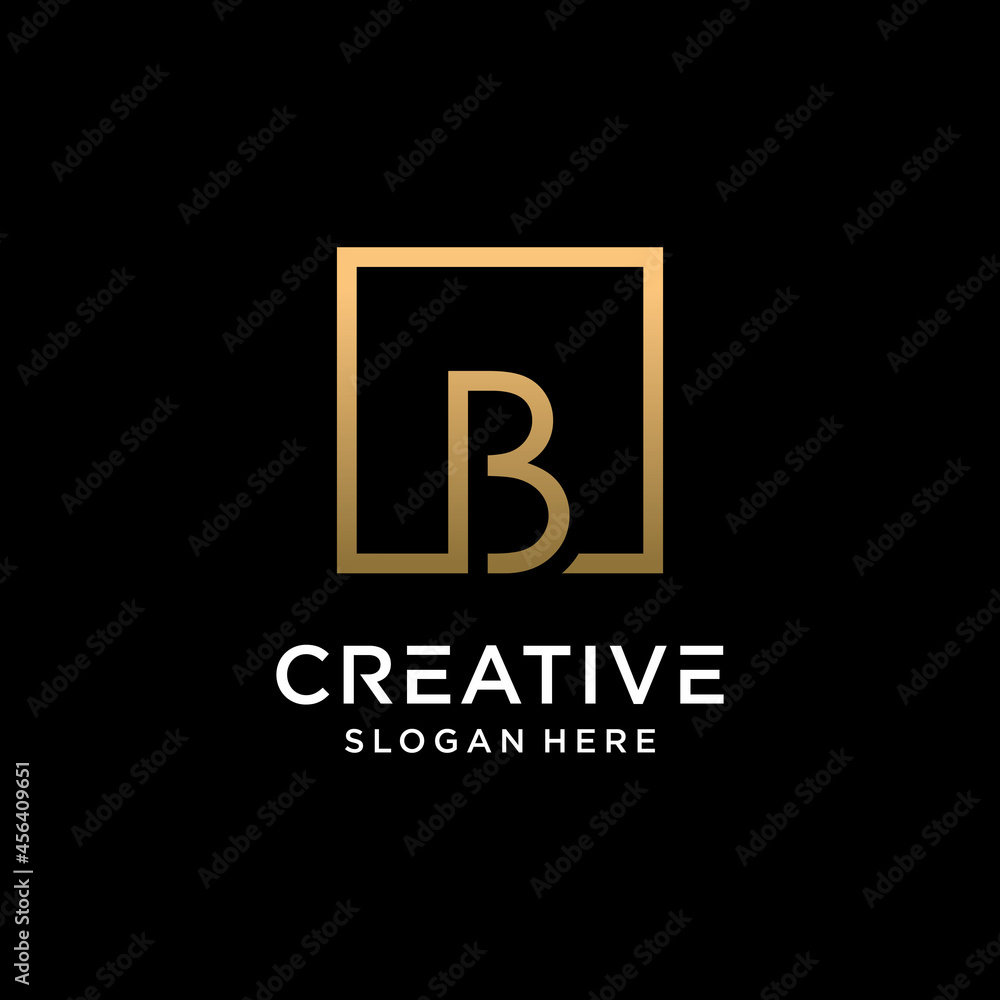 Creative monogram logo design initial letter b with square line art and golden color style Creative monogram logo design initial letter b with square line art and golden color style