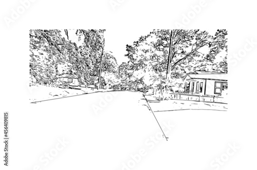 Building view with landmark of Lafayette is a city in southern Louisiana. Hand drawn sketch illustration in vector. 