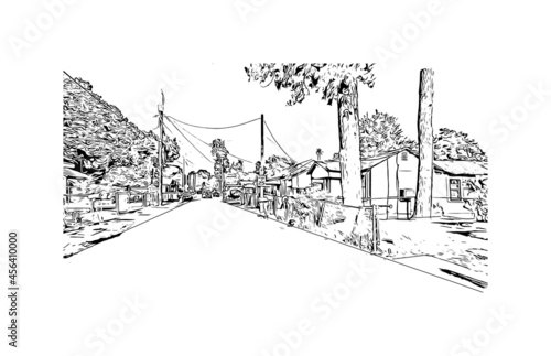Building view with landmark of Lafayette is a city in southern Louisiana. Hand drawn sketch illustration in vector. 