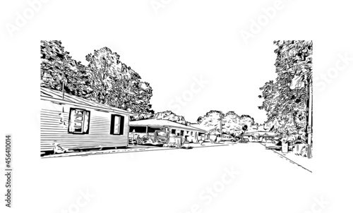 Building view with landmark of Lafayette is a city in southern Louisiana. Hand drawn sketch illustration in vector. 