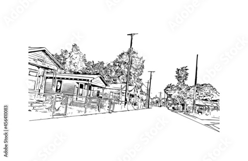 Building view with landmark of Lafayette is a city in southern Louisiana. Hand drawn sketch illustration in vector. 