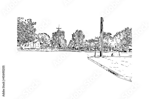 Building view with landmark of Lafayette is a city in southern Louisiana. Hand drawn sketch illustration in vector. 