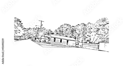 Building view with landmark of Lafayette is a city in southern Louisiana. Hand drawn sketch illustration in vector. 