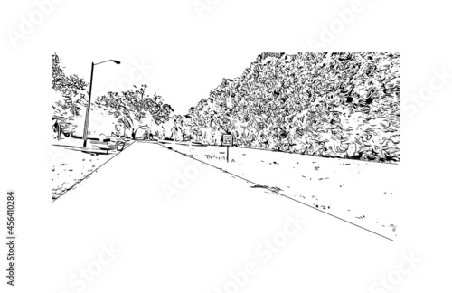 Building view with landmark of Lafayette is a city in southern Louisiana. Hand drawn sketch illustration in vector. 