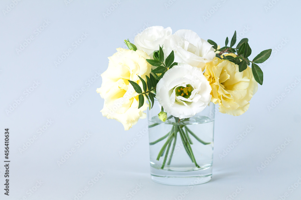 Beautiful modern bouquet of eustoma in glass vase Beautiful modern bouquet of eustoma in glass vase