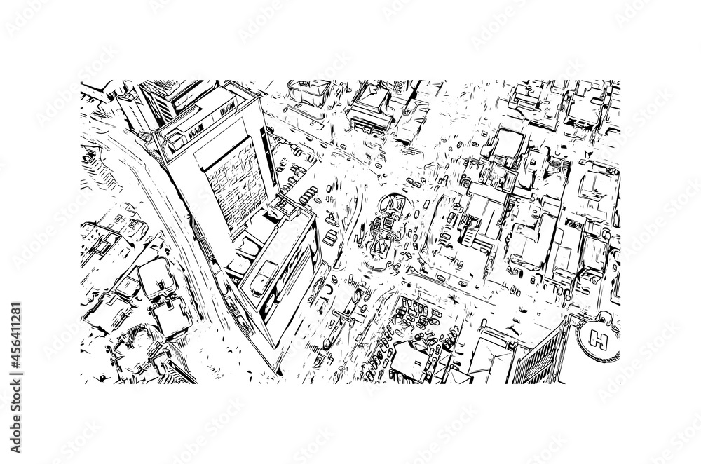 Building view with landmark of Lagos is the 
city in Nigeria. Hand drawn sketch illustration in vector.