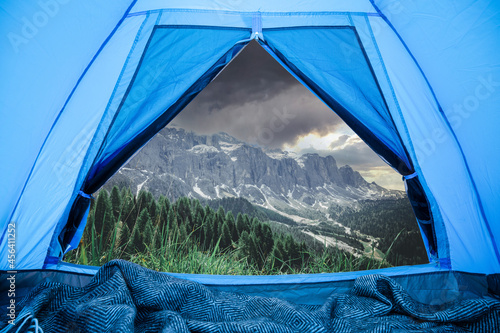 view from touristic tent to mountain valley