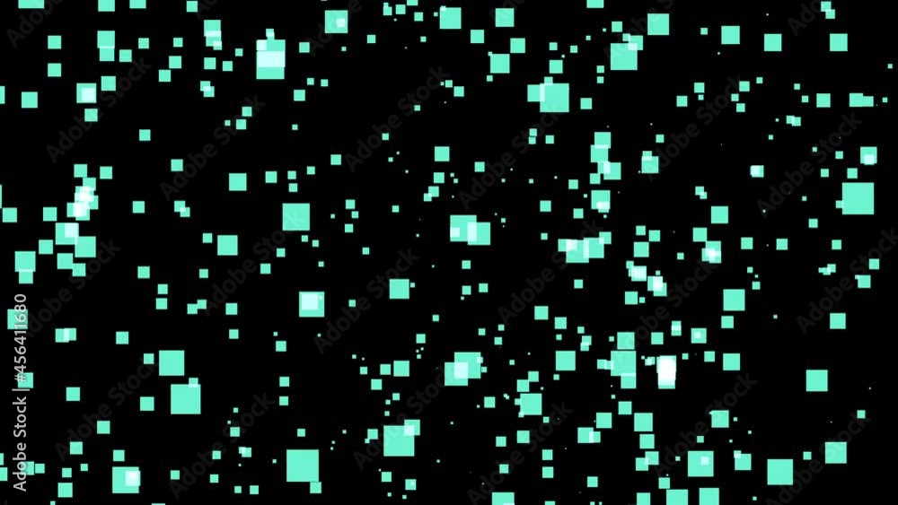 Abstract technological design of chaotic movement of blue squares in endless space. Beautiful holiday background. Technological background. 3d, 4K, isolated black background. Abstract technological design of chaotic movement of blue squares in endless space. Beautiful holiday background. Technological background. 3d, 4K, isolated black background.