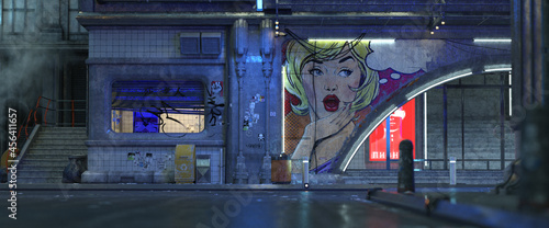 3d-illustration of a futuristic cyberpunk city, background picture