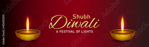 Shubh diwali indian festival of light celebration banner with creative diya