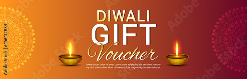 Happy diwali festival of light gift voucher background
