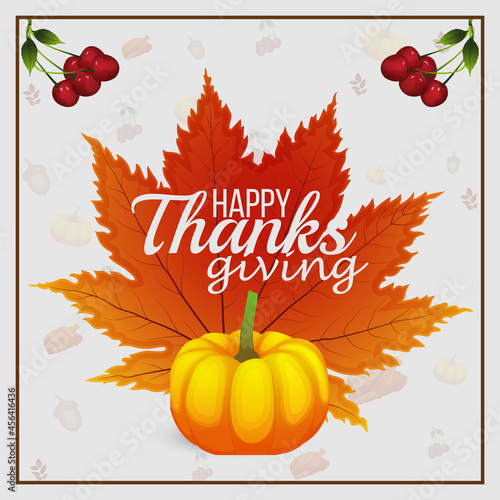 Happy thanksgiving day celebration background with autumn leaf and pumpkin