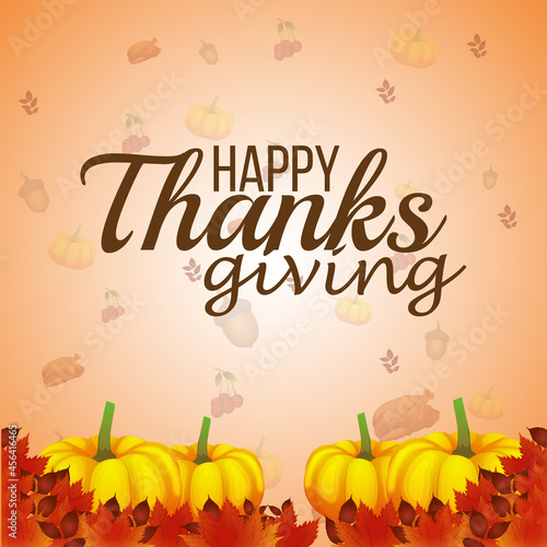 Happy thanksgiving day background with pumpkinand autumn leaf