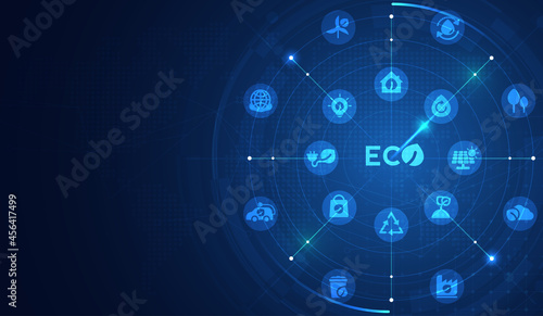 Eco technology or environmental technology concept with environment Icons over the network connection. vector design