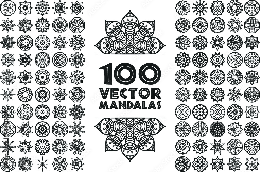 100 Mandala Coloring Pages Vector Stock Vector Adobe Stock