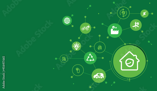 Eco technology or environmental technology concept with environment Icons over the network connection. vector design