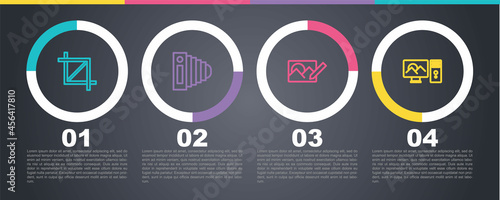 Set line Picture crop photo, Photo camera, retouching and . Business infographic template. Vector