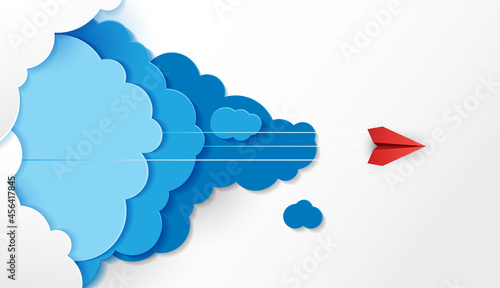 Paper plane are competition to destination up to the clouds and sky go to success goal. financial concept. leadership. creative idea. nature landscape and concept of business by paper art. vector