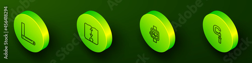 Set Isometric line Corner ruler, Depth measurement, Smart watch and Micrometer icon. Vector