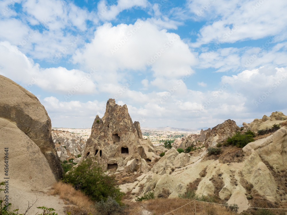 The valleys of Cappadocia with caves in the rocks