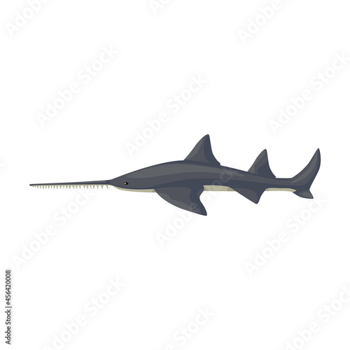 Saw - shark isolated on white background. Cartoon character of ocean for children.