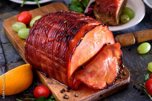 Honey glazed ham photo