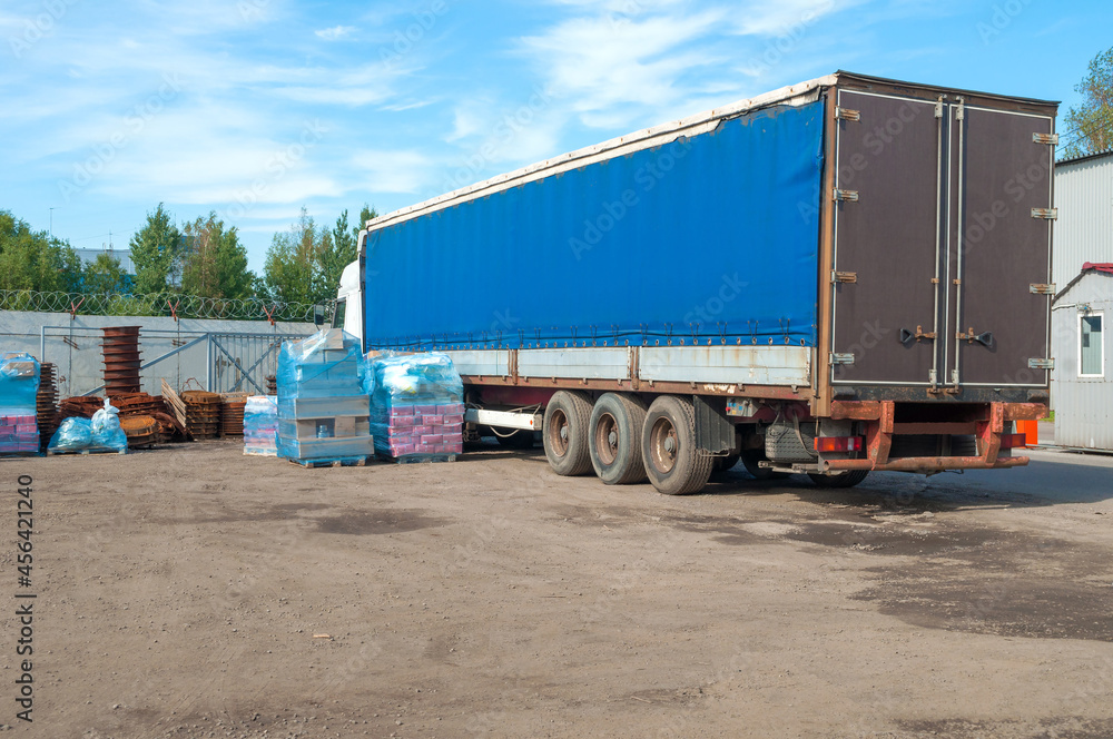 A truck stands on the area for loading goods, Saint Petersburg A truck stands on the area for loading goods, Saint Petersburg