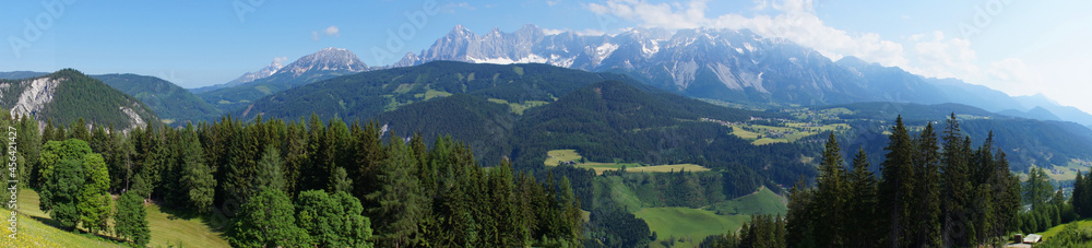 beautiful alpine panorama of the Schladming-Dachstein region in Austria
