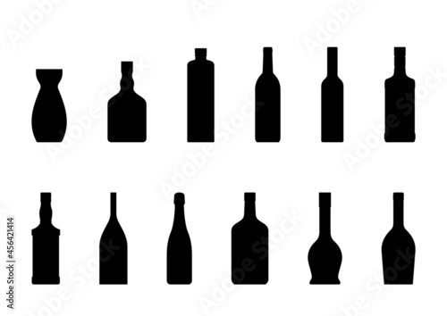 Set of bottles icons. (Collection of silhouette vectors of bottles).