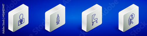 Set Isometric line Psychology, Psi, Addiction to the drug, Armchair and Head with question mark icon. Vector
