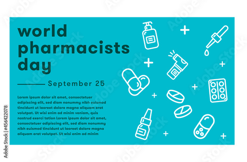 World Pharmacist Day greeting card with medical icon vector design template set. Calendar for each day on September 25.