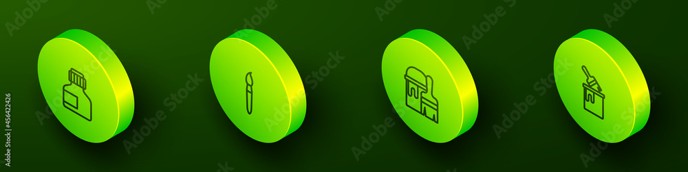 Set Isometric line Paint, gouache, jar, dye, brush, bucket with and icon. Vector Set Isometric line Paint, gouache, jar, dye, brush, bucket with and icon. Vector