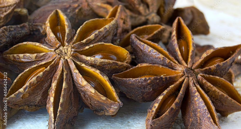 Close-up image of star anise. Close-up image of star anise.
