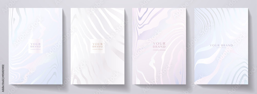 Modern elegant cover design set. Luxury fashionable background with abstract line pattern in silver, blue, color. Elite premium vector template for menu, brochure, flyer layout, presentation - obrazy, fototapety, plakaty 