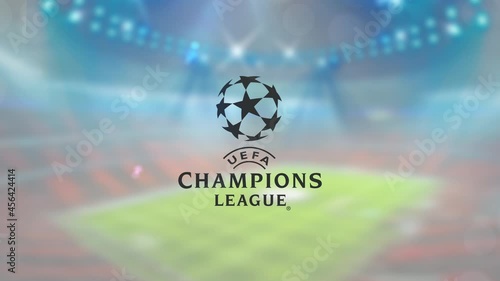 ARTASHAT, ARMENIA - Aug 10, 2020: UEFA logo appearing on the photo of the stadium. Background for the release of sports news.