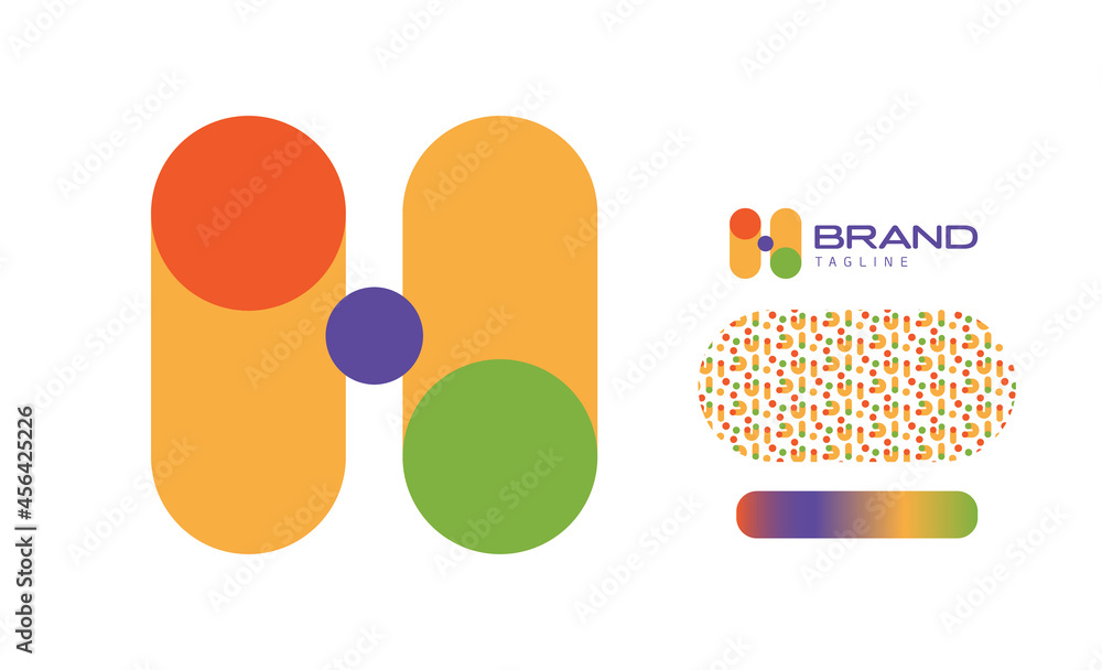 Bold Rounded Multicolored Font Logo Using Letter H for Nursery, Preschool, Playful fun Lettering, Business Brand with pattern and gradient using colours red, yellow, blue, green Bold Rounded Multicolored Font Logo Using Letter H for Nursery, Preschool, Playful fun Lettering, Business Brand with pattern and gradient using colours red, yellow, blue, green