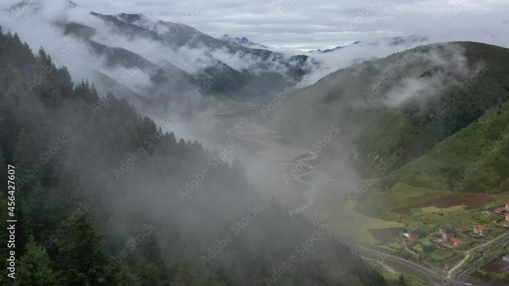 aerial view of the mountain with clouds aerial view of the mountain with clouds