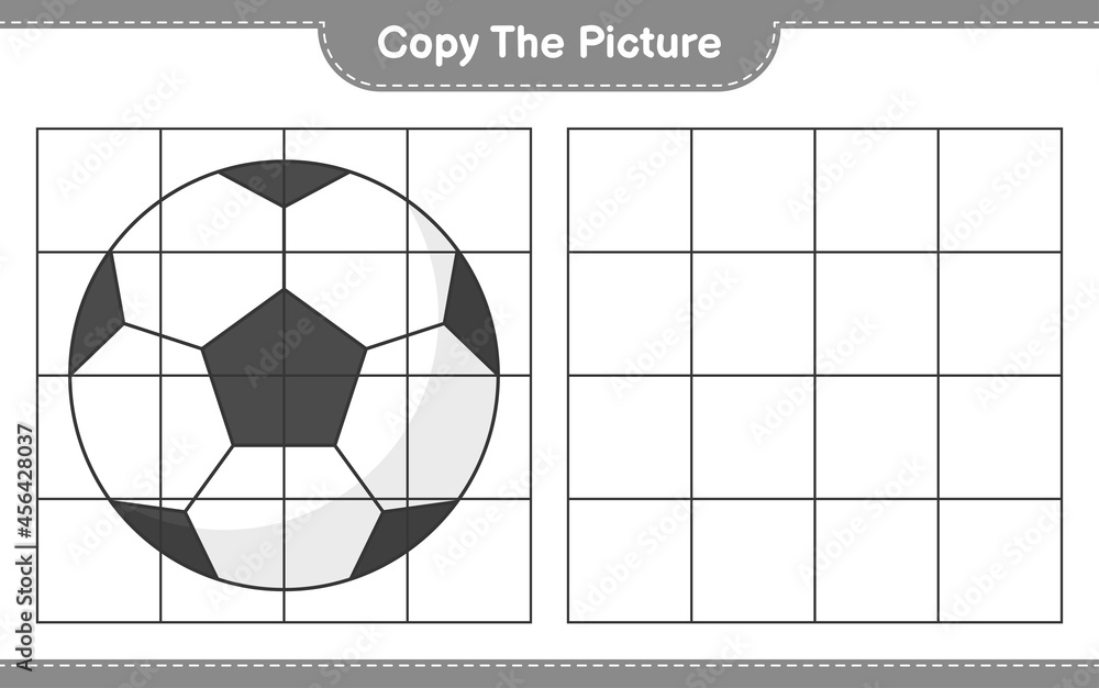 Fototapeta premium Copy the picture, copy the picture of Soccer Ball using grid lines. Educational children game, printable worksheet, vector illustration