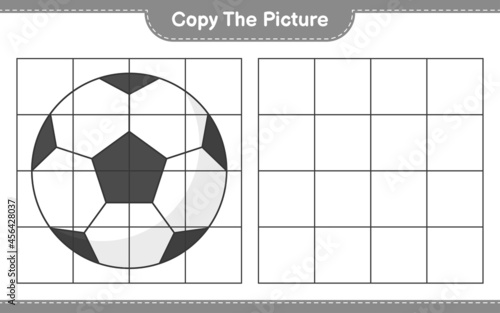 Copy the picture, copy the picture of Soccer Ball using grid lines. Educational children game, printable worksheet, vector illustration