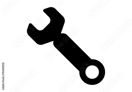 Icono negro de llave inglesa en fondo blanco.