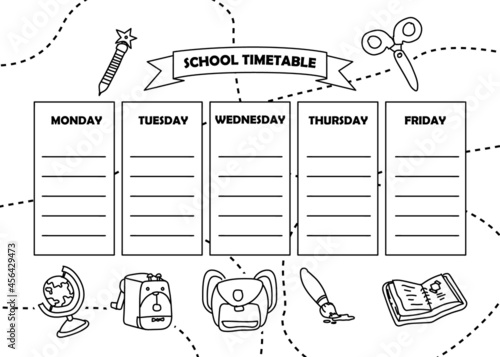 School timetable with doodle icon design